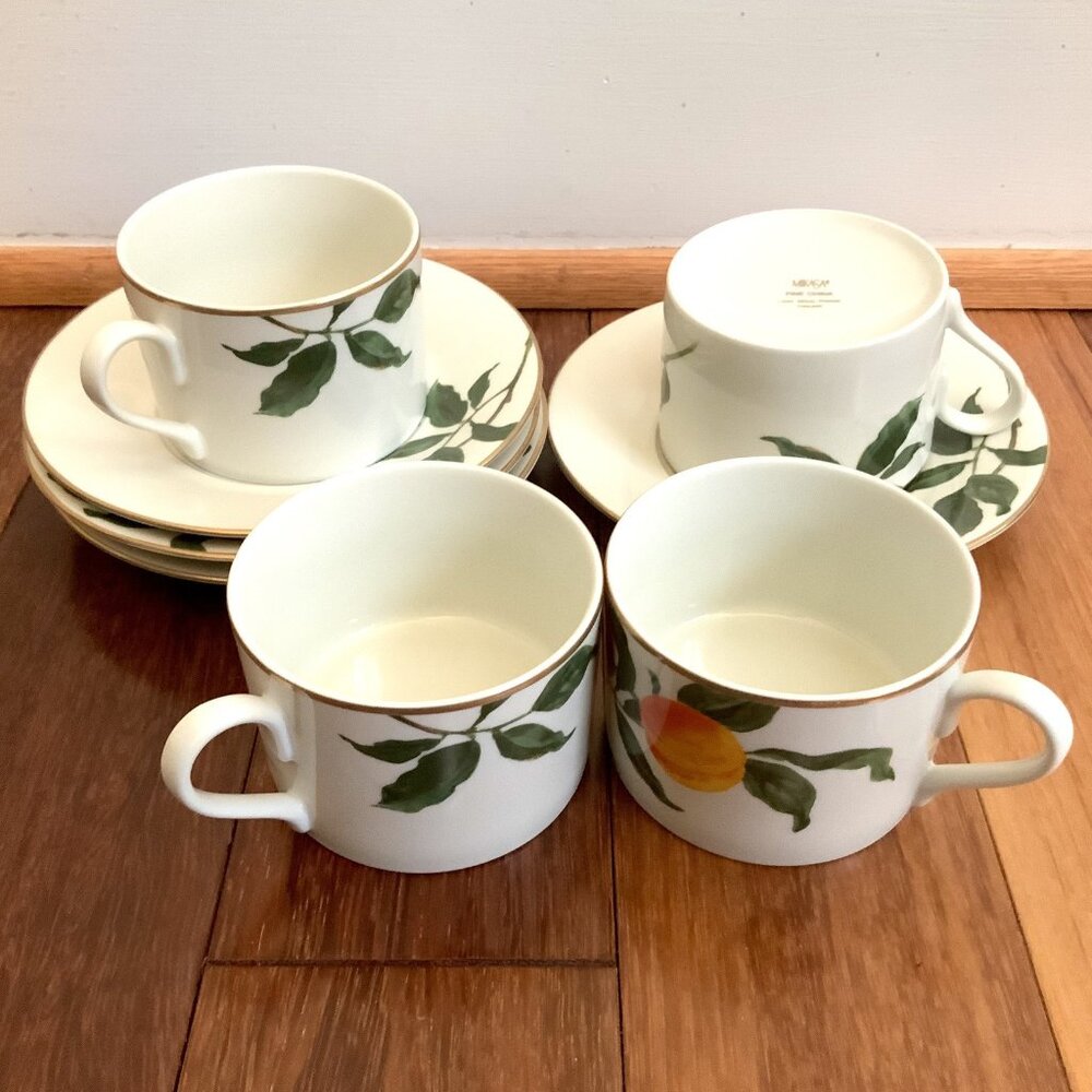 4 Sets Mikasa Fine China “REGAL POMME” Peaches Teacups & Sauces 8 piece L3133